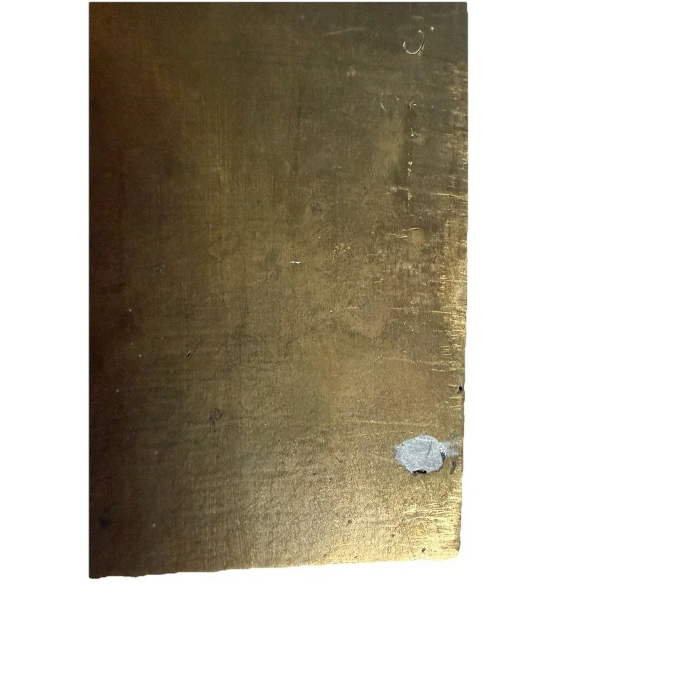 Brass Trinket Box Wood Lined in metal‎ decorative Chinese writing 3.25